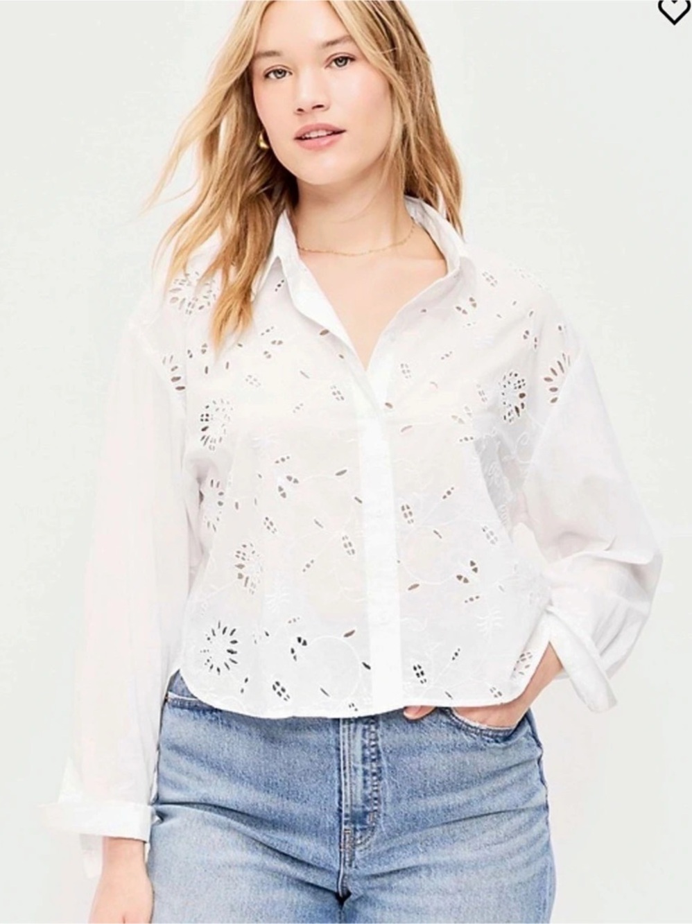 NWT old Navy Eyelet Button-Down Shirt White M